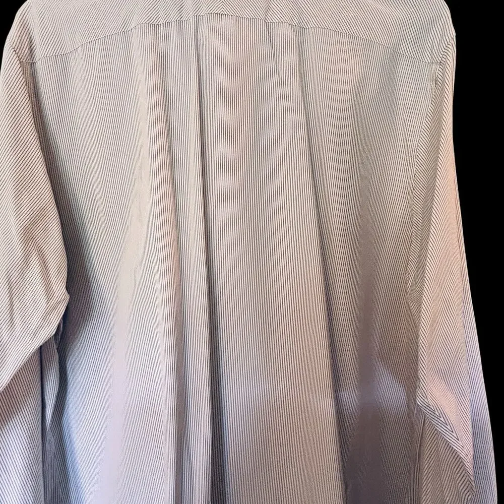 Banana Republic Men's Tall Tailored Slim Fit Cotton Brown White Striped Shirt XL